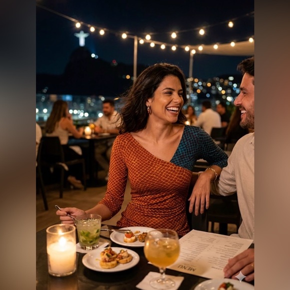 RACHEL Roy Chic Dark Gold/Rust & Teal Combo Dress w/Ruching on One Side ( L) NWT - Picture 2 of 14